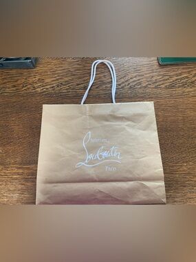 Christian Louboutin Beige Paper Shopping Bag with White Logo Red Interior